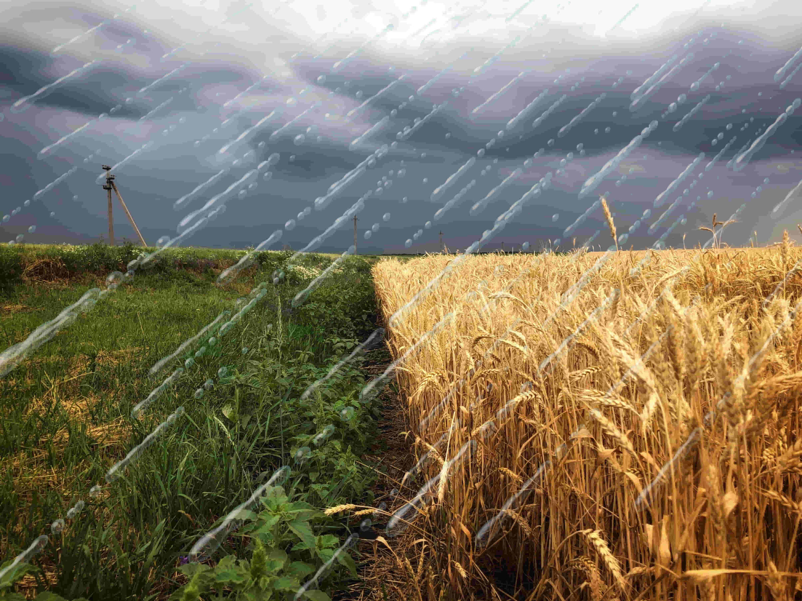 lluvia sobre el campo que es almacenada en tanque para uso de riego y para beber